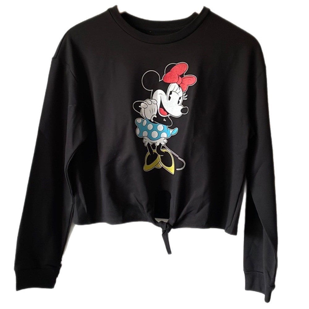 Disney Minnie Mouse Semi Cropped Tie Front Long Sleeve - Picture 1 of 10